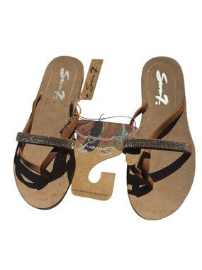 Seven7 Womens Tan Rhinestone Embellished Sandals Comfortable Slip-On Summer Shoe